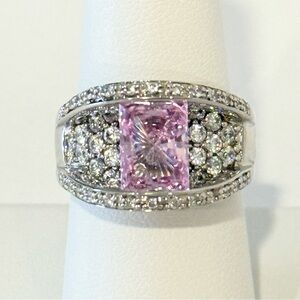 MEDA 925 Pink & White Cubic Zirconia Cocktail Ring Size 7.5 Sterling Silver